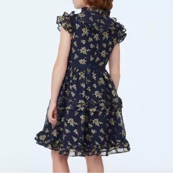 Janie and Jack Dark Marine Floral The Sparkle Holiday Dress Navy Gold Glitter - Picture 2 of 10